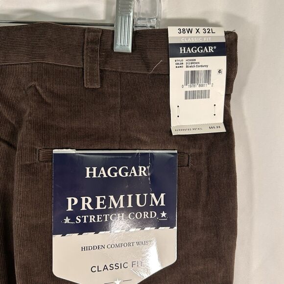 New Haggar Corduroy Pants Men's 38x32 Brown 212 Comfort Waist Classic Fit - Picture 8 of 10
